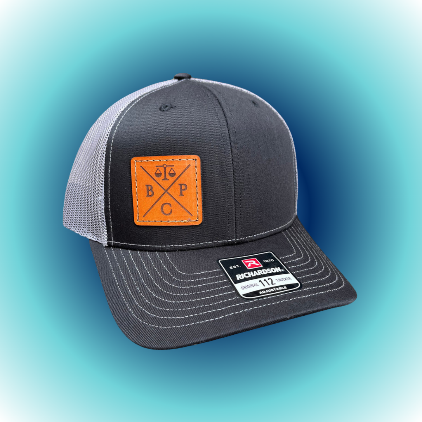 Laser engraved custom patch hat - wooden patch trucker cap with logo - personalized headwear Mabuhay Designs Jacksonville NC